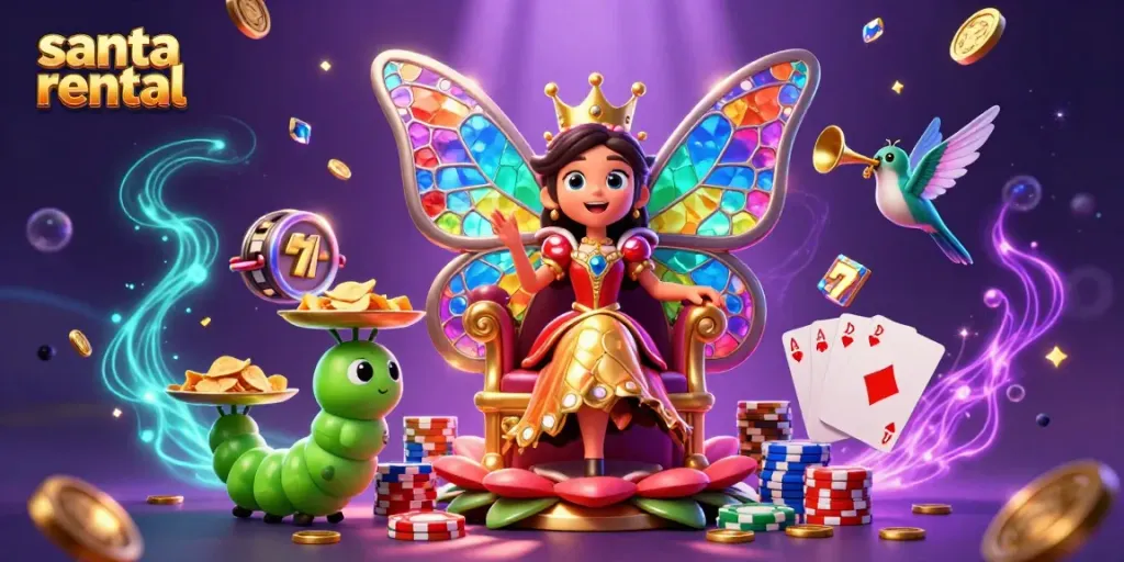 Experience the excitement of santa rental with festive casino elements in a vibrant 3D scene.